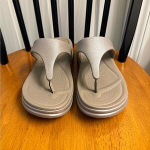 CROCS Metallic Monterey Wedge Flip Flops NWOT